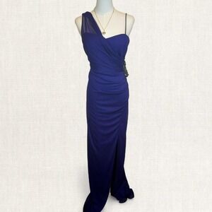 Y2K purple ruched evening gown one shoulder prom dress side slit beaded